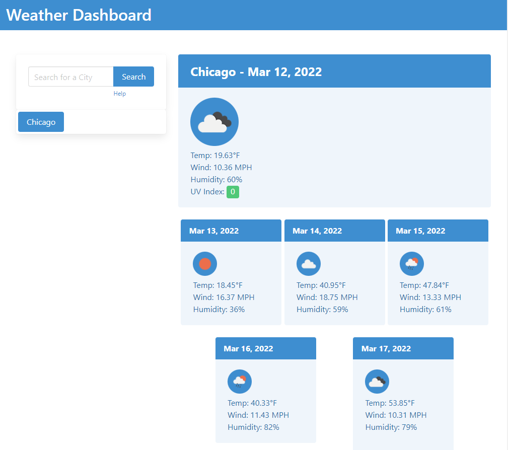 weather dashboard web app